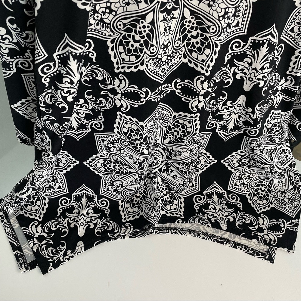 Floral Black & White Blouse - Boho floral print long sleeve 3/4 sleeve sz S - Picture 4 of 6